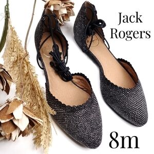 Jack Rogers Black Bedazzled Ankle Strap Cutout Flats New  Sz 8m